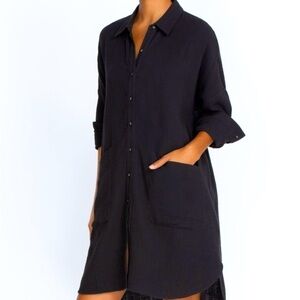 Johnny Was CALME Black Double Pocket Shirt Dress, Size XS (v)